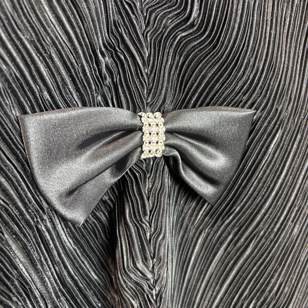 80s Kathrine Lindsay Rhinestone Bow Pleated Blouse Black Women's 18 Glam Top - Picture 7 of 14